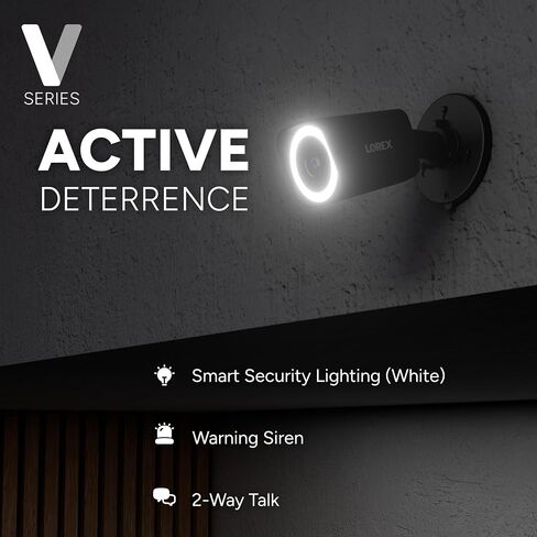 Lorex Connect (New App) | V3 4K Add-On IP PoE Bullet Camera to V-Series NVR | Black | Cables Not Included | AI Detections | Color Night Vision | Deterrence Lights & Siren | 2-Way Talk | IP67 Weatherproof in Kuwait
