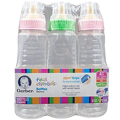 Gerber First Essential Clear View Plastic Nurser With Latex Nipple, BPA Free, Colors may vary, 3 Pack in Kuwait