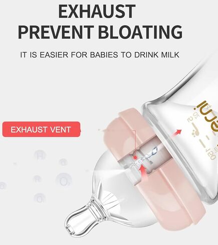 Oberni Glass Baby Bottles,Anti Colic Breastfeeding Bottle with Natural Response Nipple Size S,Wide Neck Slow Flow Baby Bottle for Baby,Newborn,Preemie 0-3 0-6 Month,BPA Free (Pink, 1 Pack, 5 Ounce) in Kuwait