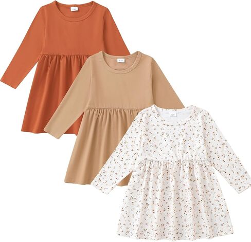 Girls Dresses Toddler Dress Clothes 3 Pack Long Sleeve Casual Dresses for Girls 2-7Y in Kuwait