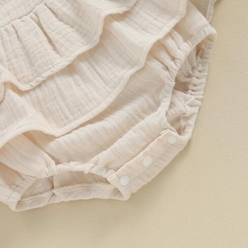 MERSARIPHY Newborn Baby Girl Summer Outfit Linen Ruffle Bubble Romper Dress One Piece Bodysuit Jumpsuit Infant Summer Clothes in Kuwait