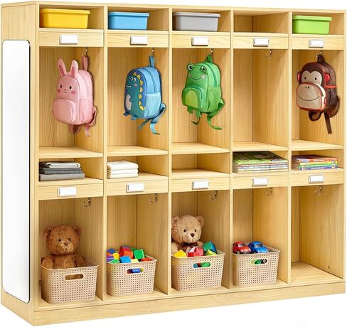20-Section Classroom Coat Locker with Shatterproof Locker Mirror, Layered Storage,Daycare Cubbies with 10 Hooks & Acrylic Name Plates,Kindergarten Lockers for Nursery,Home,School in Saudi Arabia