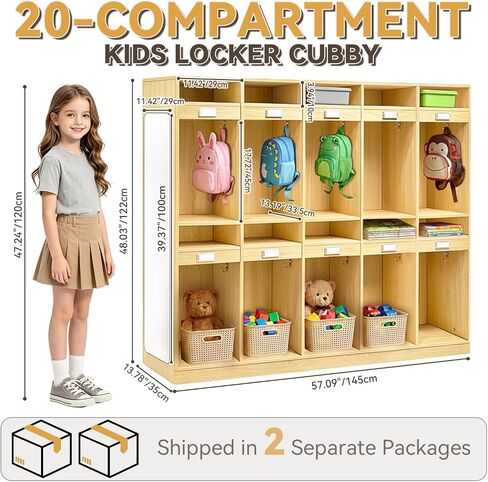 20-Section Classroom Coat Locker with Shatterproof Locker Mirror, Layered Storage,Daycare Cubbies with 10 Hooks & Acrylic Name Plates,Kindergarten Lockers for Nursery,Home,School in Saudi Arabia