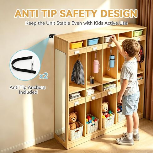 20-Section Classroom Coat Locker with Shatterproof Locker Mirror, Layered Storage,Daycare Cubbies with 10 Hooks & Acrylic Name Plates,Kindergarten Lockers for Nursery,Home,School in Saudi Arabia
