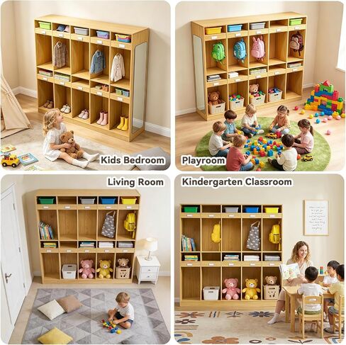 20-Section Classroom Coat Locker with Shatterproof Locker Mirror, Layered Storage,Daycare Cubbies with 10 Hooks & Acrylic Name Plates,Kindergarten Lockers for Nursery,Home,School in Saudi Arabia