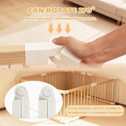 Pterying Wooden Baby Gate Playpen, 8 Panels, Foldable, Natural Wood | Child Safety Lock, Stowable Fence, Portable Play Area for Ages 6M-3Y, 58" x 58" x 24" in Kuwait