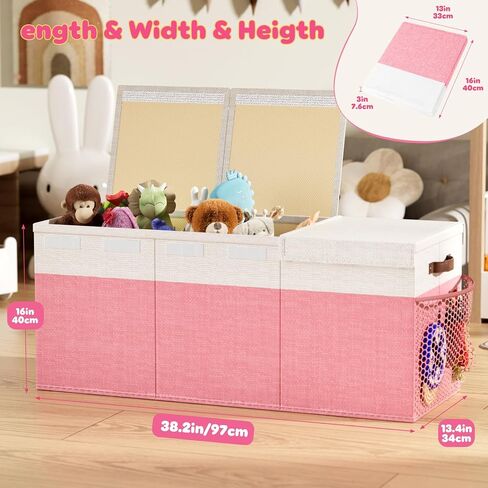 Dayacoco Extra Large Toy Box with Lid, Kids Collapsible Storage Chest, Pink | Collapsible & Sturdy. For Kids, Boys & Girls. Organizes Toys & Books. Ideal For Playroom, Nursery & Bedroom. in Kuwait