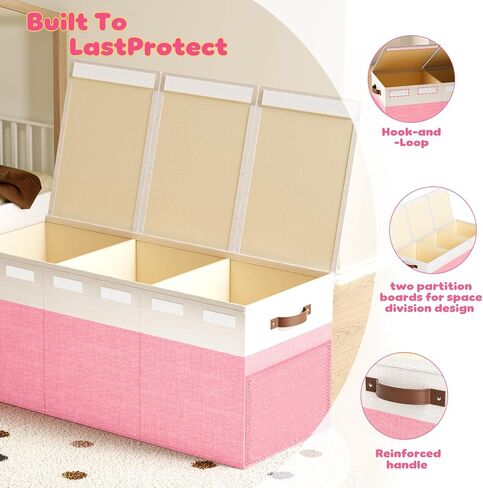 Dayacoco Extra Large Toy Box with Lid, Kids Collapsible Storage Chest, Pink | Collapsible & Sturdy. For Kids, Boys & Girls. Organizes Toys & Books. Ideal For Playroom, Nursery & Bedroom. in Kuwait