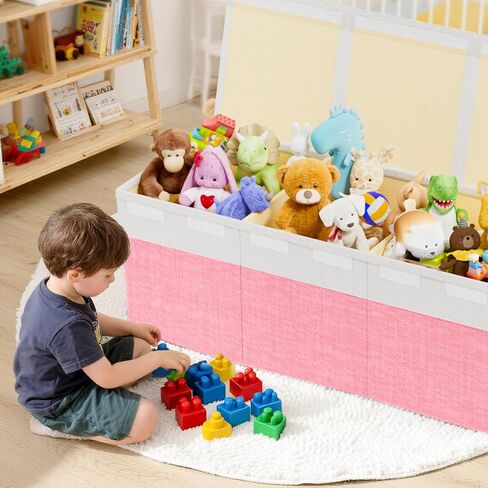 Dayacoco Extra Large Toy Box with Lid, Kids Collapsible Storage Chest, Pink | Collapsible & Sturdy. For Kids, Boys & Girls. Organizes Toys & Books. Ideal For Playroom, Nursery & Bedroom. in Kuwait