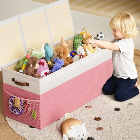 Dayacoco Extra Large Toy Box with Lid, Kids Collapsible Storage Chest, Pink | Collapsible & Sturdy. For Kids, Boys & Girls. Organizes Toys & Books. Ideal For Playroom, Nursery & Bedroom. in Kuwait