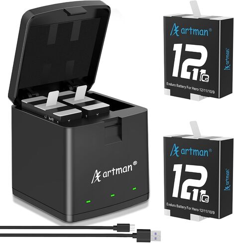 Artman Battery Charger Kits 1800mAh for GoPro Hero 12 11 10 9 Black, 2-Pack in Kuwait