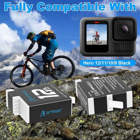 Artman Battery Charger Kits 1800mAh for GoPro Hero 12 11 10 9 Black, 2-Pack in Kuwait