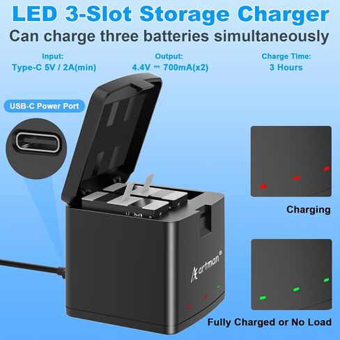 Artman Battery Charger Kits 1800mAh for GoPro Hero 12 11 10 9 Black, 2-Pack in Kuwait