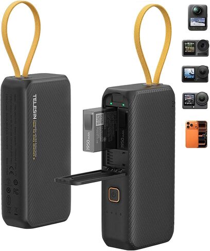 TELESIN 10000mAh Power Bank & DJI Action Cameras Battery Charger | Dual-Slot Battery Case for Action 6 5 Pro 4 3 Omso 360 Original Batteries, USB-C Portable Charger for Phone & Action Cameras in Kuwait