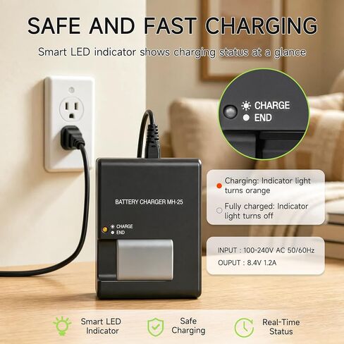 MH-25 MH-25A Charger Replacement for Nikon Z5 Z6 Z7 Z8 Zf Z6II Z7II Z6III | Smart Camera Battery Charger Compatible with Nikon EN-EL15 EN-EL15a EN-EL15b EN-EL15c, D850, D750, D810, D7500, D500, D610 in Kuwait