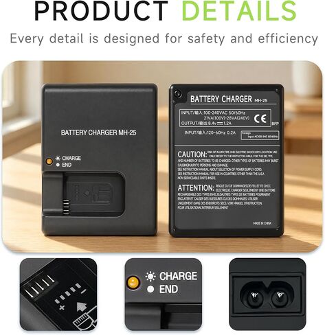 MH-25 MH-25A Charger Replacement for Nikon Z5 Z6 Z7 Z8 Zf Z6II Z7II Z6III | Smart Camera Battery Charger Compatible with Nikon EN-EL15 EN-EL15a EN-EL15b EN-EL15c, D850, D750, D810, D7500, D500, D610 in Kuwait
