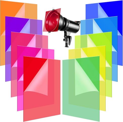 10-Pack Color Gel Light Filter, 8.5x11 Inch Transparency Colored Sheets | Correction Colored Overlays Lighting Gel Filter Plastic Sheets for Film, Video, Photo & Stage LED Light, Creative Effects in Kuwait