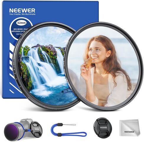 NEEWER 72mm Variable ND 2-400 & Black Diffusion 1/4 Filter for Mist Cinematic Effect, 2 Pack Multicoated Neutral Density & Soft Dreamy Camera Lens Effect Filter Set in Kuwait