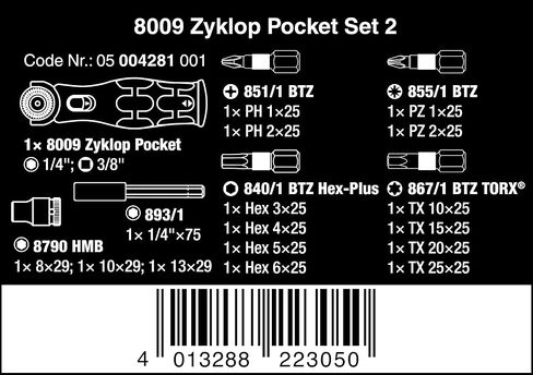 Wera 05004281001 8009 Zyklop Pocket Set 2, Ratchet set, 18 pieces in Kuwait