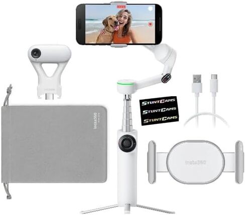 Insta360 Flow 2 PRO Gimbal Stabilizer for Smartphone, AI Tracker Bundle, 3-Axis Stabilization, Built-in Tripod, Deep Track 4.0 Auto Tracking Phone Stabilizer Creator- White in Kuwait