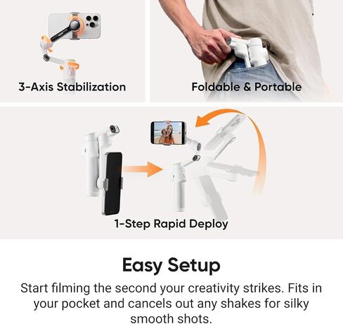 Insta360 Flow 2 PRO Gimbal Stabilizer for Smartphone, AI Tracker Bundle, 3-Axis Stabilization, Built-in Tripod, Deep Track 4.0 Auto Tracking Phone Stabilizer Creator- White in Kuwait