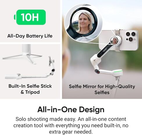Insta360 Flow 2 PRO Gimbal Stabilizer for Smartphone, AI Tracker Bundle, 3-Axis Stabilization, Built-in Tripod, Deep Track 4.0 Auto Tracking Phone Stabilizer Creator- White in Kuwait