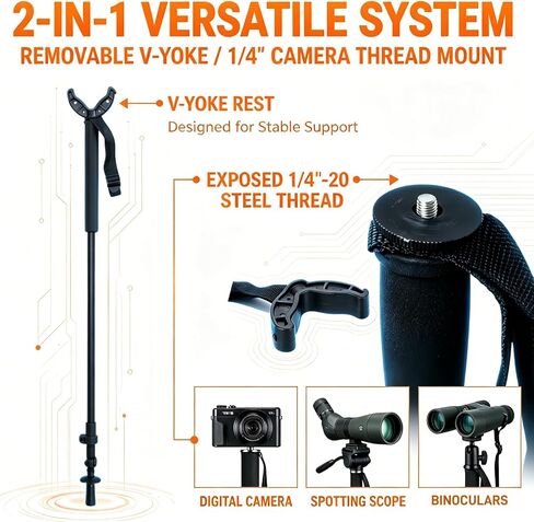 Lightweight Adjustable Monopod, Aluminum Alloy Support Pole 35.4" to 77.9", Universal V-Yoke Holder for Camera, Binocular, Spotting Scope, Portable Gear for Outdoor Use & Landscape Shooting in Kuwait