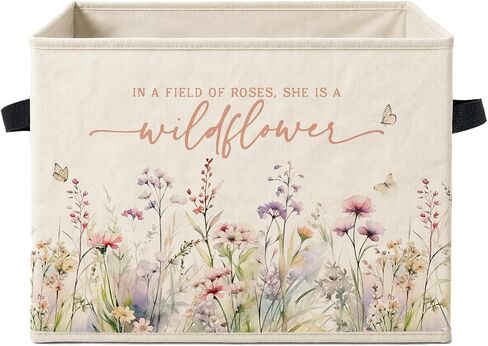 Floral Girls Nursery Storage Box Bins with Handles, in a Field of Roses She is a Wildflower Foldable Organizer Basket Toybox for Girls Room Nursery Bathroom Home Clothes Toys Books in Kuwait