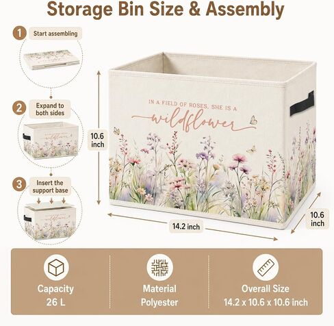 Floral Girls Nursery Storage Box Bins with Handles, in a Field of Roses She is a Wildflower Foldable Organizer Basket Toybox for Girls Room Nursery Bathroom Home Clothes Toys Books in Kuwait