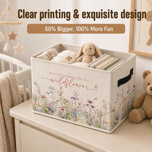 Floral Girls Nursery Storage Box Bins with Handles, in a Field of Roses She is a Wildflower Foldable Organizer Basket Toybox for Girls Room Nursery Bathroom Home Clothes Toys Books in Kuwait