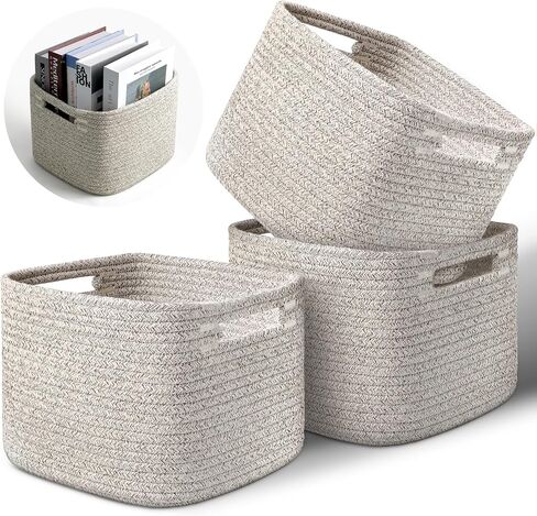 3 Pack Cotton Rope Storage Baskets, 9"x9"x7" Cube Organizer Bins | with Reinforced Handles for Toys, Clothes, Towels, Shelf – Natural Gift Baskets for Nursery, Bathroom, Pantry in Kuwait