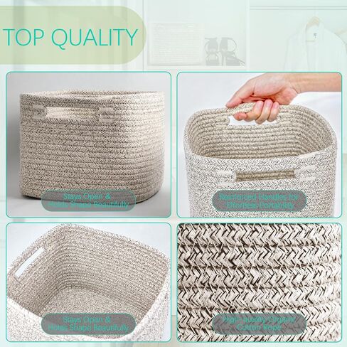 3 Pack Cotton Rope Storage Baskets, 9"x9"x7" Cube Organizer Bins | with Reinforced Handles for Toys, Clothes, Towels, Shelf – Natural Gift Baskets for Nursery, Bathroom, Pantry in Kuwait