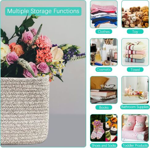 3 Pack Cotton Rope Storage Baskets, 9"x9"x7" Cube Organizer Bins | with Reinforced Handles for Toys, Clothes, Towels, Shelf – Natural Gift Baskets for Nursery, Bathroom, Pantry in Kuwait