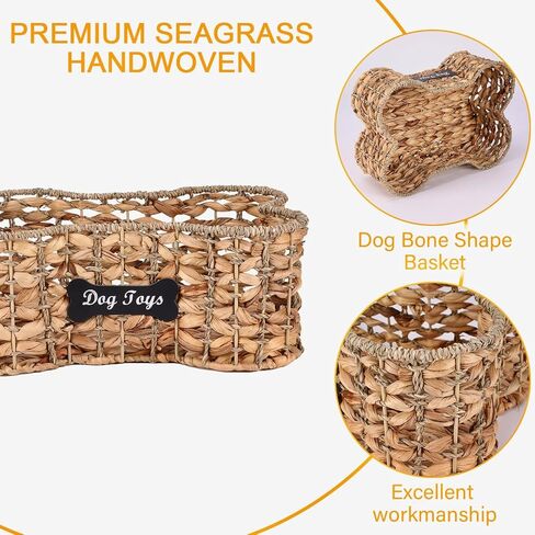 dog bone basket dog toy box Pet Storage Collection, Bone Shape Handwoven Natural Seagrass & Rush Grass Organizer Bin Pet Organizer Storage in Kuwait