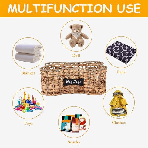 dog bone basket dog toy box Pet Storage Collection, Bone Shape Handwoven Natural Seagrass & Rush Grass Organizer Bin Pet Organizer Storage in Kuwait