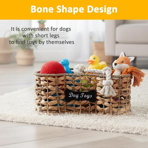 dog bone basket dog toy box Pet Storage Collection, Bone Shape Handwoven Natural Seagrass & Rush Grass Organizer Bin Pet Organizer Storage in Kuwait