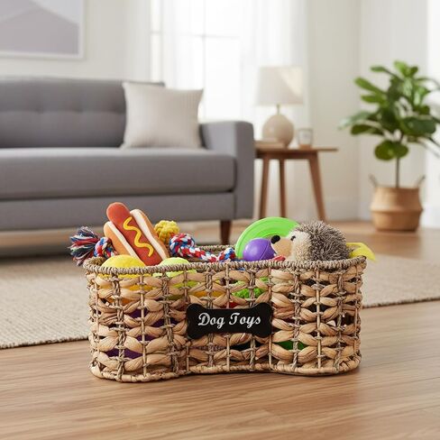 dog bone basket dog toy box Pet Storage Collection, Bone Shape Handwoven Natural Seagrass & Rush Grass Organizer Bin Pet Organizer Storage in Kuwait