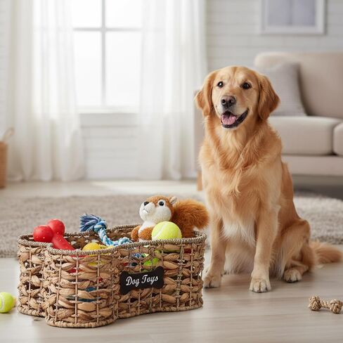 dog bone basket dog toy box Pet Storage Collection, Bone Shape Handwoven Natural Seagrass & Rush Grass Organizer Bin Pet Organizer Storage in Kuwait