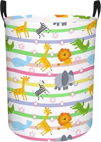 Baby Laundry Hamper & Kid Laundry Basket, Room Decor | Storage Bin, Linen Cotton Fabric, Clothes Organizer, Colorful Animals in Kuwait