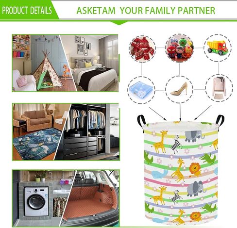 Baby Laundry Hamper & Kid Laundry Basket, Room Decor | Storage Bin, Linen Cotton Fabric, Clothes Organizer, Colorful Animals in Kuwait