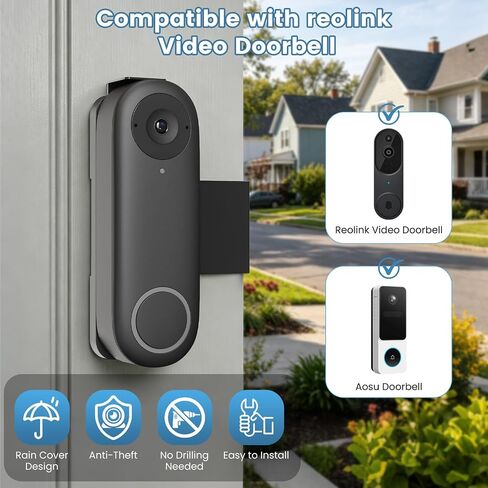 Anti-Theft Video Doorbell Mount Compatible with Reolink/Orbitell Doorbell | No-Drill Adjustable Door Mount Bracket, No Block Motion Sensor Doorbell Holder for Apartment Home Office Rentals in Kuwait