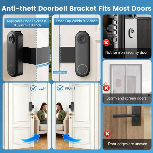 Anti-Theft Video Doorbell Mount Compatible with Reolink/Orbitell Doorbell | No-Drill Adjustable Door Mount Bracket, No Block Motion Sensor Doorbell Holder for Apartment Home Office Rentals in Kuwait