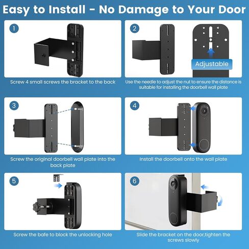 Anti-Theft Video Doorbell Mount Compatible with Reolink/Orbitell Doorbell | No-Drill Adjustable Door Mount Bracket, No Block Motion Sensor Doorbell Holder for Apartment Home Office Rentals in Kuwait