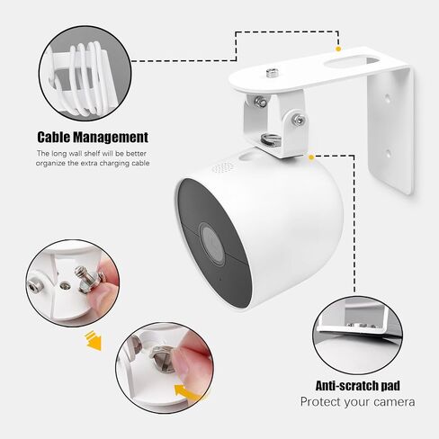 Nest Camera Mount Compatible with Google Nest Cam Outdoor or Indoor, Battery - 2nd Generation,360 View Anti-Drop Outdoor Wall Bracket Mounting Kit Nest cam Accessories- White in Kuwait
