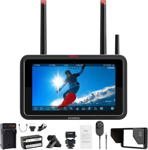 Atomos Ninja TX 5.2" Camera-Cloud Monitor/Recorder HDR Display Bundle Set | Includes with Creator Accessory Kit, power battery, and single charger for a complete cloud-ready camera recording setup in Kuwait