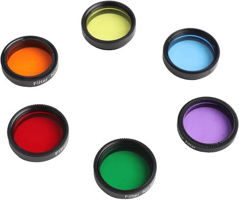 6 Pack Telescope Nebula Filters 1.25 Inch, Aluminum Alloy Multi-Coated Optical Filter Set with Storage Box for Lunar Planetary Observation and Astrophotography, Yellow Orange Red Green Blue in Kuwait
