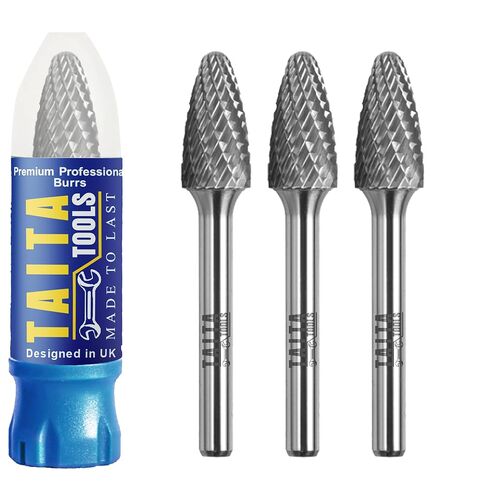 SF-3 Double-Cut Tungsten Carbide Burr, 1/4 in Shank, 3 Pack | Radius-End Tree tungsten burr with double-cut flutes for DeWalt, Milwaukee, Makita Die Grinder shaping, deburring, grinding. in Kuwait