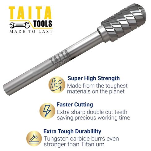 SF-3 Double-Cut Tungsten Carbide Burr, 1/4 in Shank, 3 Pack | Radius-End Tree tungsten burr with double-cut flutes for DeWalt, Milwaukee, Makita Die Grinder shaping, deburring, grinding. in Kuwait