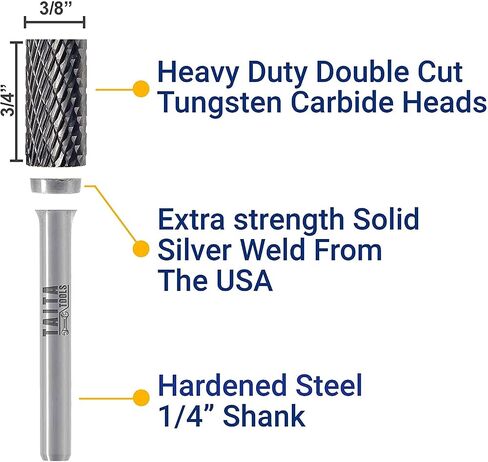 SF-3 Double-Cut Tungsten Carbide Burr, 1/4 in Shank, 3 Pack | Radius-End Tree tungsten burr with double-cut flutes for DeWalt, Milwaukee, Makita Die Grinder shaping, deburring, grinding. in Kuwait