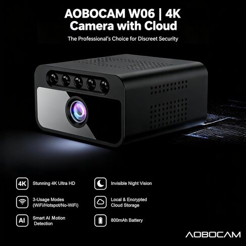 Hidden Camera with Cloud, 4K HD WiFi Mini Spy Camera 150° View Video, Wireless Indoor Surveillance Secret Camera, Smart AI Motion Detection/Night Vision for Home Security Small Nanny Cam (Black-4K) in Kuwait